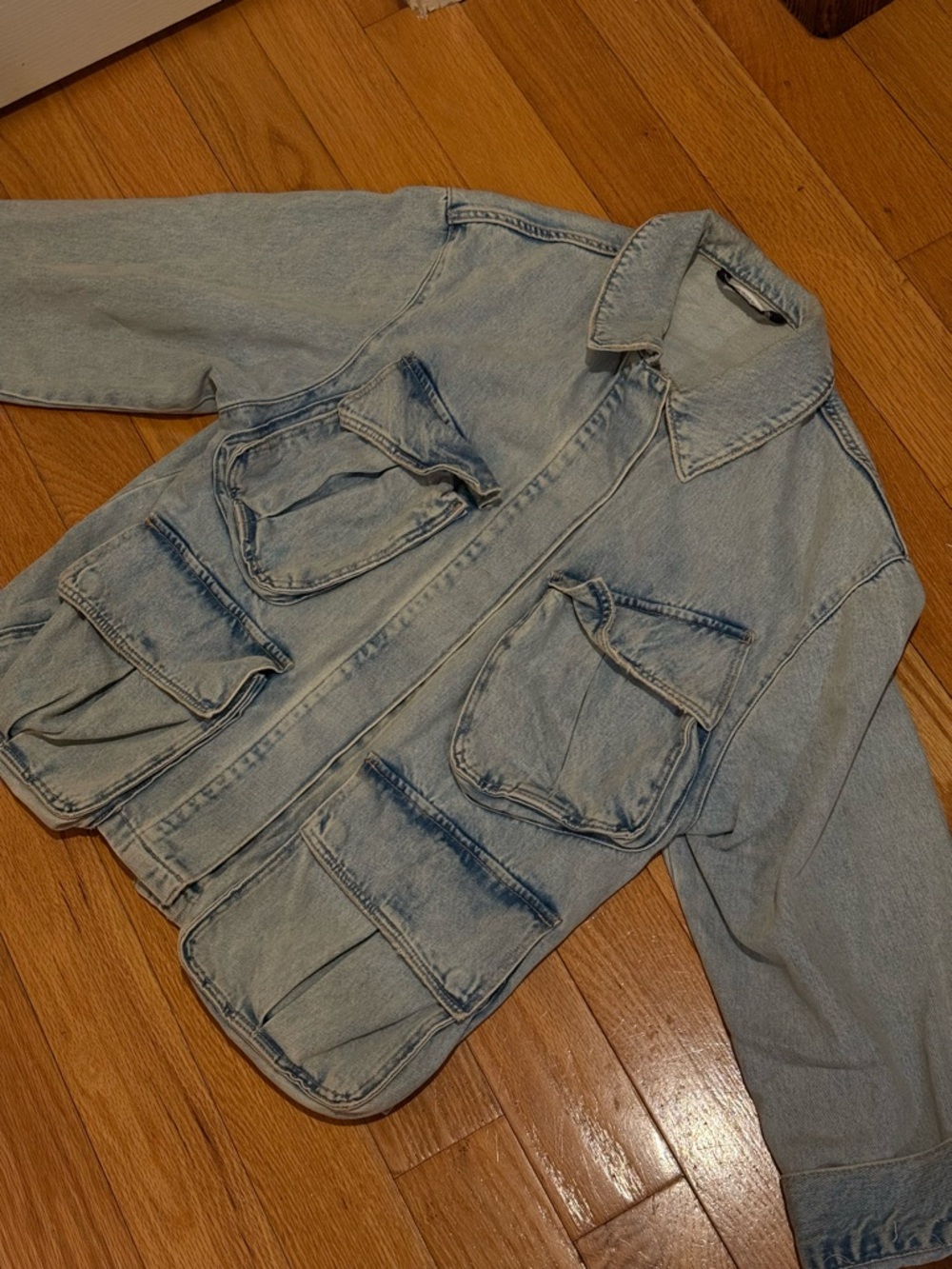 Zara Light Wash Denim Utility Jacket